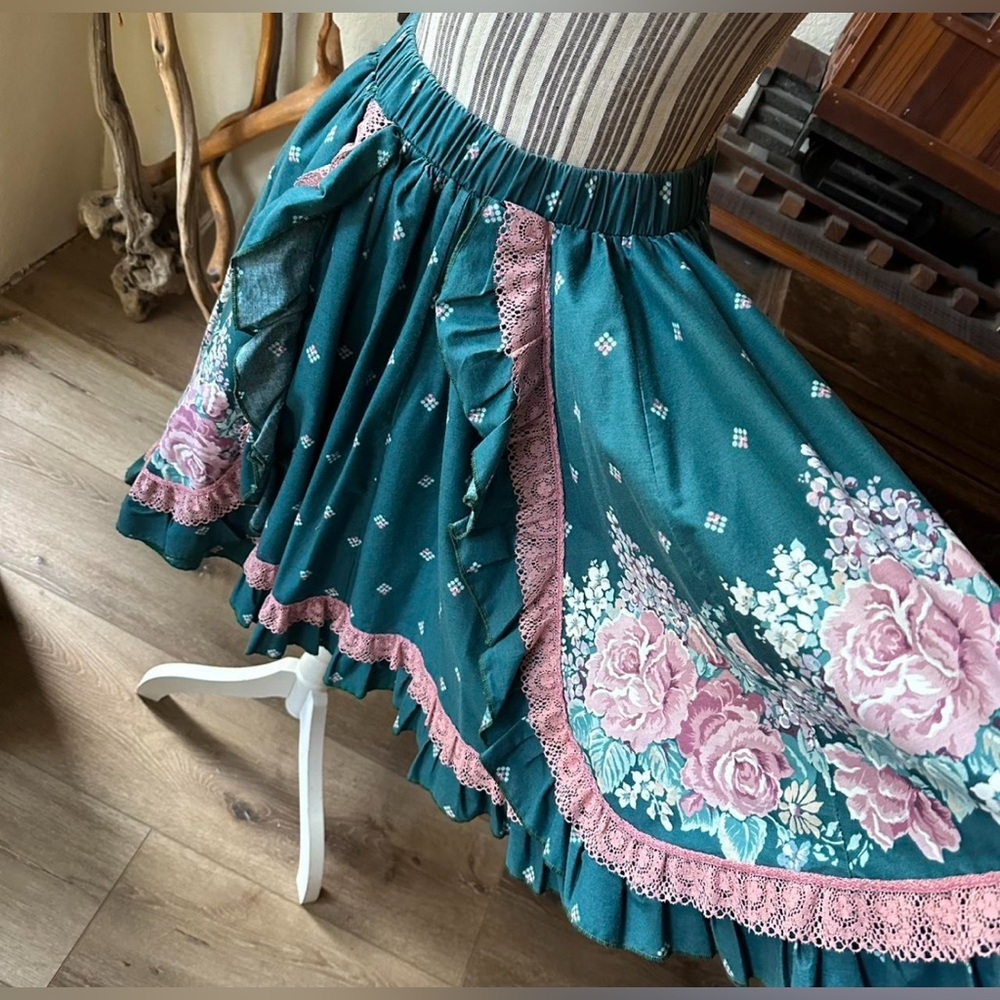 Vintage 80s Cotton Hand Made 2 Piece Western Dancing Set Size L Fit And Flare - Picture 8 of 9